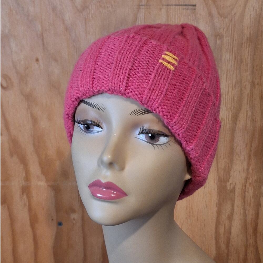 Urban Outfitters Beanie UNISEX OS Pink Chunky Ribbed Cuffed Outdoor Cozycore